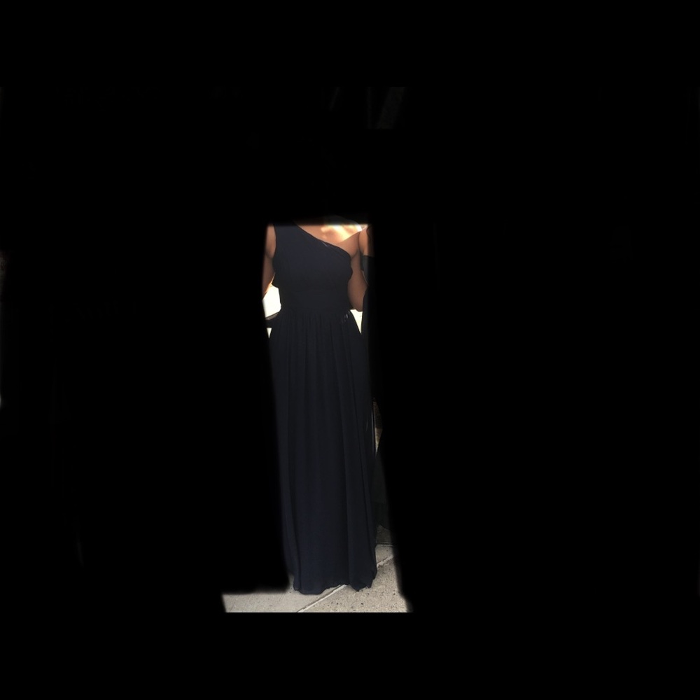One shoulder womens Navy blue long dress. size 4.